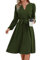 Yageshark Kleider für Damen Midikleid Langarm V-Ausschnitt Einfarbige Hemdkleid Elegant Casual Frauen Tunika Kleid (Armeegrün,M)