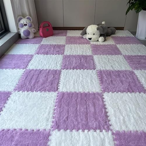 30x30cm Interlocking Carpet Tiles,10 Pack EVA Foam Mats Puzzle Play Mats,Square Climbing Area Rug for for Toddlers,Anti-Slip Protective Floor Tiles (White Purple,0.6cm Thick)