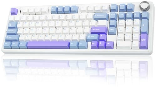 AULA F99 Pro Wireless Gaming Keyboard,Tri-mode Mechanical Keyboard Wireless with Control Knob,Side Engraved,RGB Backlight,Pre-lubed Linear Switches,Hot Swappable Custom Keyboards (Blue&purple)