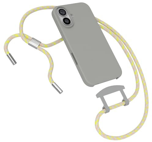 EAZY CASE - Hülle mit Band kompatibel mit iPhone 16 Handyhülle für iPhone 16 Schutzhülle Silikonhülle mit Mikrofaser stoßfester Fallschutz Handykette zum Umhängen 2in1 Hülle Handykordel Grau