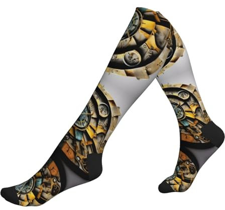Calcetines de compresión con impresión artística de reloj para hombres y mujeres, 15-20 Mmhg, calcetines de apoyo para correr, para atletismo, senderismo, vuelo
