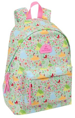PRINCESAS DISNEY BLOOM - Laptop Backpack 14.1, Ideal for Young People of Different Ages, Comfortable and Versatile, Quality and Resistance, 31 x 13 x 43 cm, Aqua Green/Light Pink, M, Casual