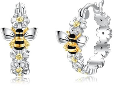 DAYLINLOVE Honigbienen Ohrringe 925 Sterling Silber Gänseblümchen Creolen Ohrhänge Biene und Blume Tier Blumen Schmuck Jahrestag Geschenk für Damen Mädchen Frauen Daisy Bienen Liebhaber