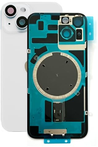 SVV Backcover, Akkudeckel passend für iPhone 14. Vormontiert : mit Magnet, Metallträger, Kameraringe, etc. Ersatzrückglas. OEM (Weiß)