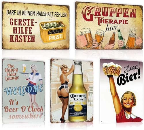 5ER SET Retro Blechschilder Metallschilder Bier-schilder für Bar Pub Club Theken Partykeller Wand Dekoration Werbeschild Geschenk 20x30cm (SET B)