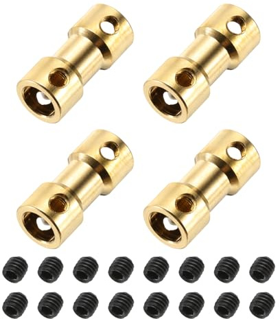 sourcing map 4 conectores de unión de acoplamiento de eje de latón de 3 mm a 6 mm con tornillos, acoplador flexible de eje de motor para modelo RC de coche, avión, ruedas, eje de neumáticos