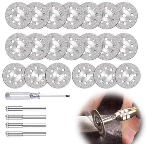 Koprek 25 Pcs 3mm 545 Cutting Discs Diamond Cutting Wheel Multi Tool Blades, for Dremel Rotary Tool, with 3 mm Mandrel, Suitable for Cutting and Processing Gemstones Jade Tile and More