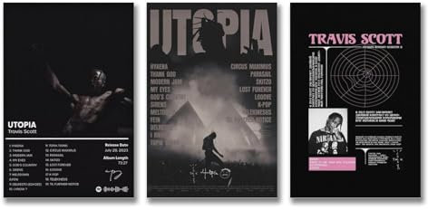 A Set Of 3 Travis Poster Scott Music Vintage Rapper Poster Für Zimmer, Ästhetische Leinwand-Wandkunst, Schlafzimmer-Dekor Poster 08x12inch(20x30cm)-3pcs