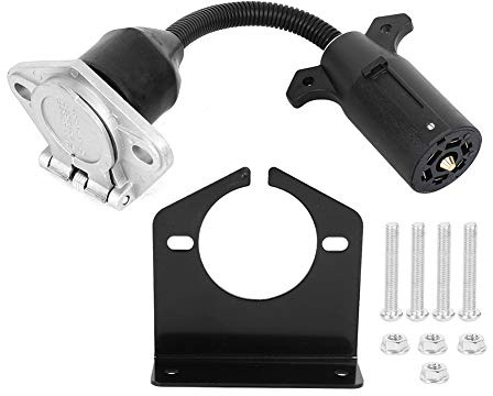 Culnflun 7 Way Trailer Adapter Cord Heavy Duty Universal Rv Plug Adapter with Bracket Converts 7 Flat Blade to 7 Round Pin Connector for Most Trailers Semitrailers Rv