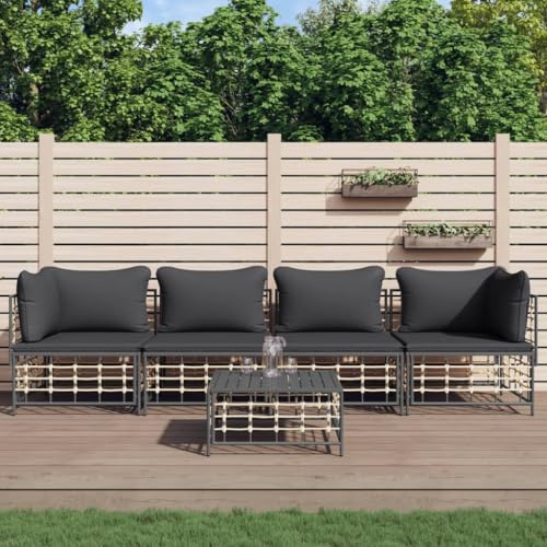 HaoChrymec 5-TLG. Garten-Lounge-Set mit Kissen, Anthrazit, Poly Rattan, Modulares Sofa, Lounge Möbel Outdoor, Balkon Sofa, Terrassenmöbel Außen, 2 x Ecksofa, 1 x Tisch, 72 x 72 x 66 cm