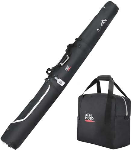 KEMIMOTO Skitasche Set Skisack 140 cm bis 200 cm und Skischuhtasche mit Helmfach 25 L, wasserdichte Skitasche und Skischuhtasche Combo für Skiausrüstung