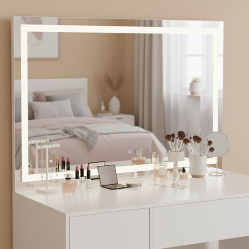 Bellamio Livny Schminkspiegel 110x70 cm, LED-Strip, 3 Lichtfarben, dimmbar | Großer Schminktisch Spiegel mit Beleuchtung, Kosmetikspiegel mit Touch-Sensor, Wandspiegel mit Wandmontage, Make Up Spiegel