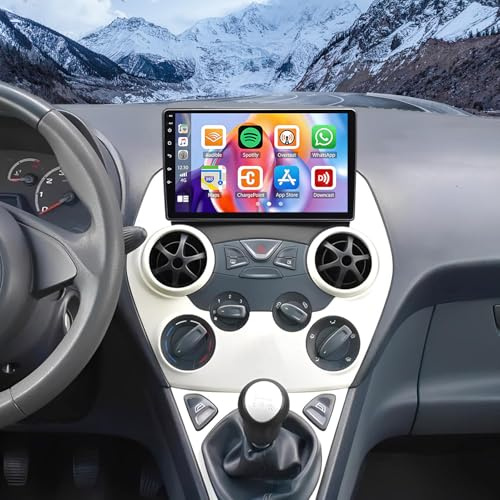 4+64G Android 14 Car Stereo for Ford Ka 2008-2014 Double Din Car Radio with Wireless Carplay Android Auto 9 inch IPS Touch Screen GPS Navi Bluetooth Mirror Link WiFi FM RDS SWC Backup Camera