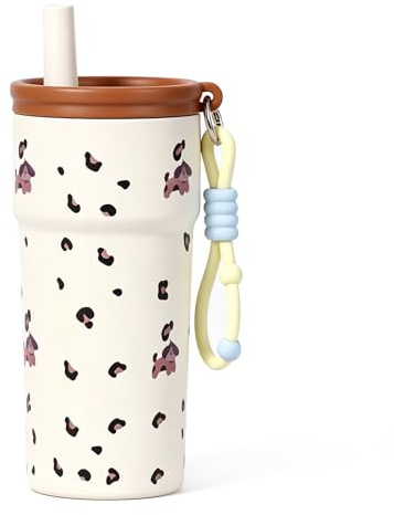 pluseight Stainless Steel Tumbler with Straw, 500ml/17oz Tumbler for Hot and Cold, Travel Portable Coffee Mug for Hot and Cold, Fit in Car Cup Holder (Cute Dog)