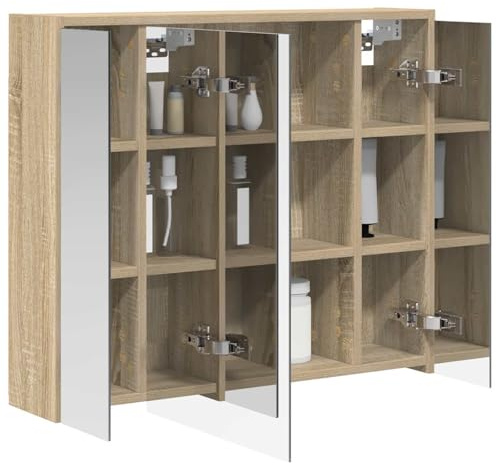 vidaXL Badezimmerspiegelschrank Sonoma-Eiche 73,5 x 16 x 62,5 cm, Moderne Badezimmer, rechteckiger Stauraum, Wandregal, doppelseitiger Spiegel, Flexibles Möbel
