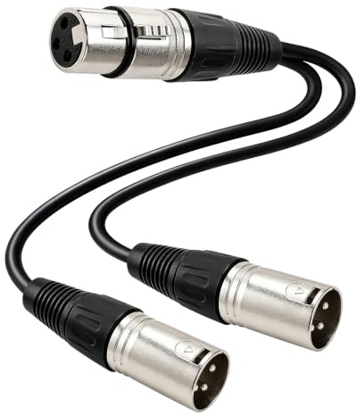 KUOQIY 30cm XLR Y Splitter Kabel, 3 Polig XLR 1 Weiblich auf 2 Männlich Patchkabel, Symmetrisches Mikrofon Audiokabel, für Mikrophon, Mischpult, Verstärker, Lautsprecher, Silber