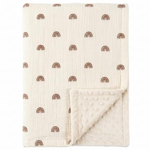 SNOWGAOGAO Babydecke Baumwolle 75x100 cm, Doppelseitig Musselin & Minky Kuscheldecke für Neugeborenen, Weiche Krabbeldecke und Schlafdecken für Kleinkinder Mädchen Junge (Regenbogen)