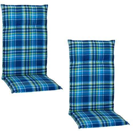 Beo Gartenstuhlauflagen Hochlehner UV-beständig Barcelona | Made in EU nach Öko-Tex Standard | Hochlehner Auflagen 2er Set waschbar | Atmungsaktive Stuhlauflagen Hochlehner in Blau-Grün Kariert
