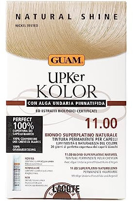 Guam, Upker KOLOR, Natürliche permanente Haarfarbe mit Undaria-Meeresalge und Bio-Extrakten, Ammoniakfreie Farbe, Made in Italy, Farbton 11.0 NATÜRLICHES SUPERPLATINBLOND