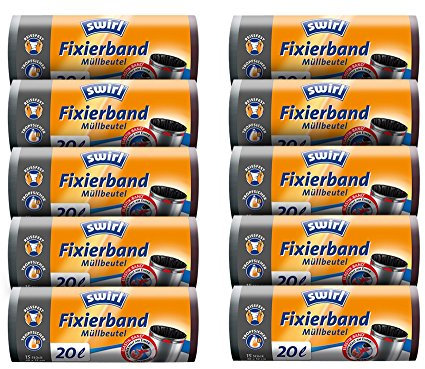 Lot de 10 Swirl® Sacs poubelle avec ruban de fixation avec cordon de 20 litres volume/des déchets Sac/Sacs poubelles/Ban dtüten