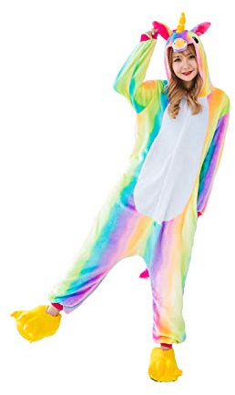 Kauson Unisex Einhorn Pyjamas Onesie Karton Animal Cosplay Fasching Kostüm Warm Gefüttert Body Overall Tier Nachtwäsche Kigurumi Karneval Halloween Weihnachten Xmas Pyjamas Sleepwear