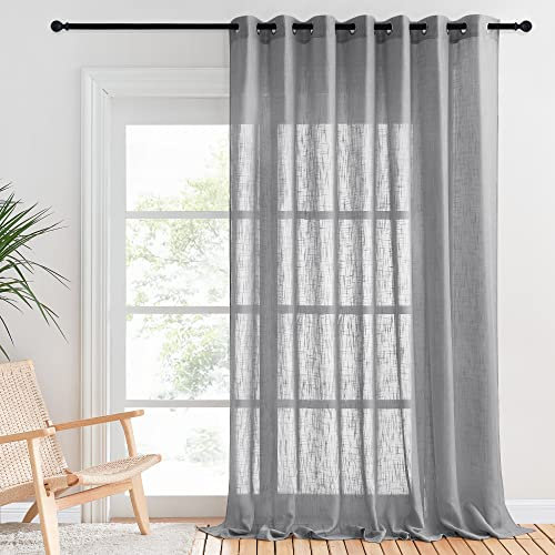 PONY DANCE Vorhang Halbtransparent Extra Breite Gardinen mit Ösen - Leinentextur Vorhänge Raumteiler für Wohnzimmer & Schlafzimmer Dunkelgrau, 1 Stück H 240 x B 254 cm