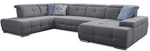 Cavadore Wohnlandschaft Mistrel mit verstellbaren Kopfteilen / Sofagarnitur mit leichter Fleckentfernung dank Soft Clean / Geeignet für Haushalte mit Kindern, Haustieren /343 x 77 x 228 / grau