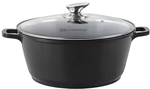 SQ Professional NEA Die-Cast Aluminium Stockpot with Lid 3-Layer Non-Stick Coating - Stew pots - Tempered Glass Lid with Steam Vent Casserole pan (Nera, 24cm)