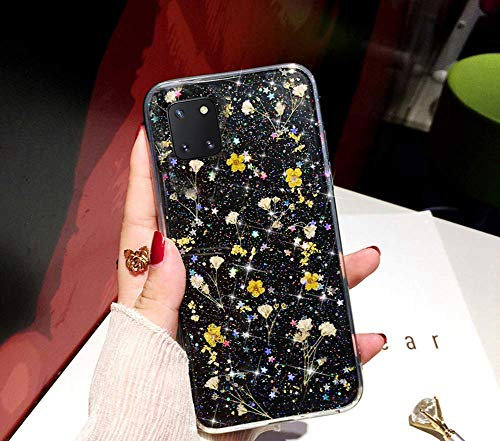 Glitzer Hülle für Samsung Galaxy Note 10 Lite Hülle Blumen,Glänzend Glitzer Getrocknete Blumen TPU Silikon Hülle Handyhülle Tasche Durchsichtig Handy Hülle Schutzhülle für Galaxy Note 10 Lite,Gelb