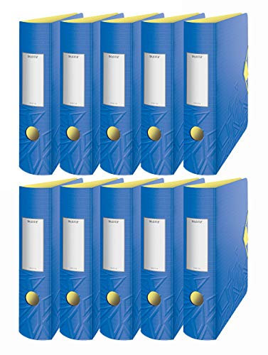 Leitz Qualitäts-Ordner 180° Active Urban Chic A4, abgerundeter Rücken, 82 cm breit, Gummizugverschluss, Polyfoam hellblau, 10 Ordner/82 mm