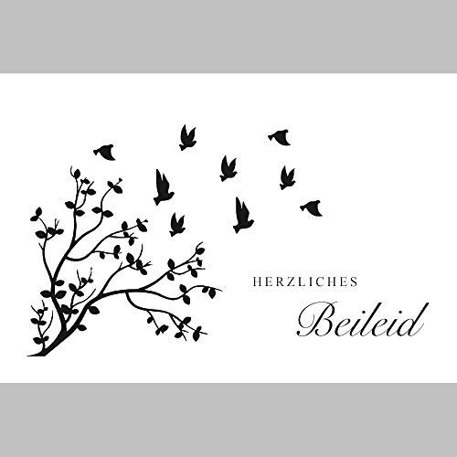 Trauerkarte mit Umschlag: Herzliches Beileid, Motiv Vögel, im Letterpress-Verfahren gedruckt