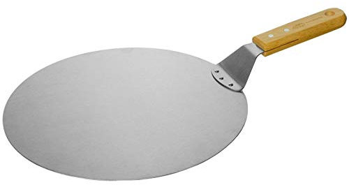 4BIG.fun Pizzaschaufel aus rostfreiem Edelstahl Ø30.5 cm | Brotschaufel, Backwarenschaufel, Pizzaheber mit Holzgriff | Pizzaschieber für Pizza, Flammkuchen und Brot
