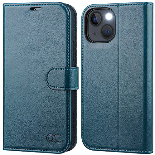 OCASE for iPhone 13 Case, Premium PU Leather iPhone 13 Wallet Case Flip Phone Cover with[TPU Inner Shell][RFID Blocking][Card Holder] for the 6.1 Inch 2021 5G,Peacock Blue