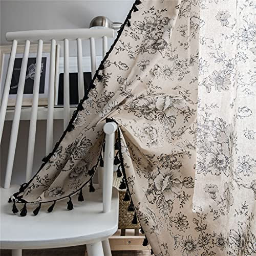 Xlabor Boho Vintage Gardinen mit Quaste Halbverdunkelungsvorhänge mit Ösen Baumwolle Leinen Dekoschal für Wohnzimmer Schlafzimmer 1er-Pack Motiv-F 150 x 220 cm