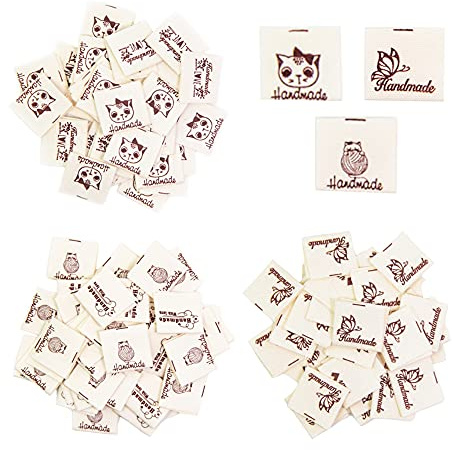 Pamtns 150 Stück Handmade Label zum Annähen - Größenetiketten, Stoff Labels, Textiletiketten - Nähen Zubehör