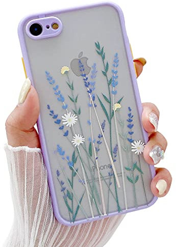 fangke Compatible with iPhone 6/6S for Girl Woman, Floral Flower Pattern Slim Design, Protective Hard PC Back with Soft Shockproof TPU Bumper Phone Case for iPhone 6/6S (Light Purple)