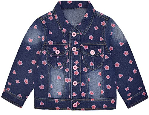 Peacolate 3–10 Jahre kleine Mädchen Pailletten Oberbekleidung rosa Blumendruck Jeansjacke (rosa Blume, 7–8Jahre)