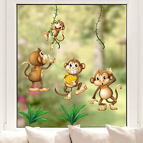 Pixblick Fenstersticker - Affen im Urwald für Ihr Kinderzimmer I Made in Germany I Wiederverwendbar