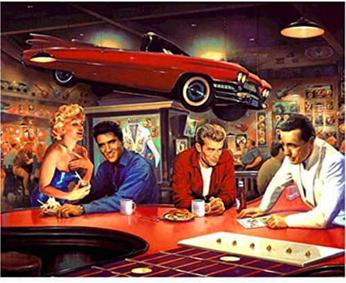 DIY 5D Diamond Painting Kits, Elvis Auto Diamond Painting Nach Nummer Set, Erwachsene/Kinder Diamond Painting Stickerei Kreuzstich Leinwand Kunst, für Home Wand DecorRound Drill 30x40cm(12x16in)