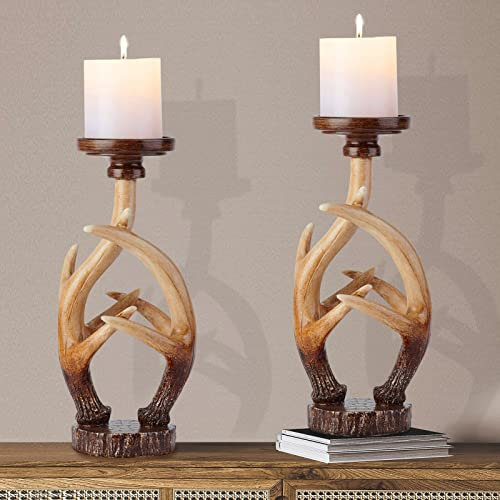 Rutic Farmhouse Geweih Kerzenhalter Set von 2 Deko für Wohnzimmer Schlafzimmer Haus Abendessen Hochzeit Party Valentinstag Cottage