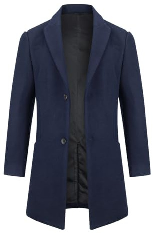 Allthemen Manteaux Homme en Laine Hiver Long Veste Trench Coat Chaud Slim Deux Boutonnages Pardessus Parka Coupe Vent Bleu Marine 3XL