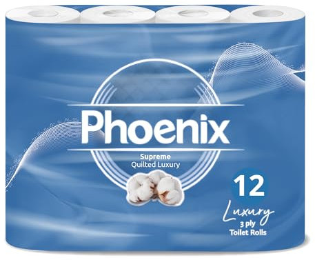 Phoenix Brand Soft Luxury Toilet Rolls, Quilted White 3 Ply Toilet Paper (54 Rolls)