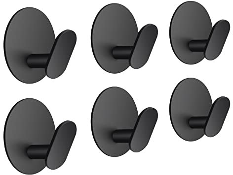 JiGiU Handtuchhalter ohne Bohren, 6 Stück Handtuchhaken Bad Edelstahl Klebehaken Selbstklebend Kleiderhaken für Küche Schlafzimmer Büro (Matt Schwarz)