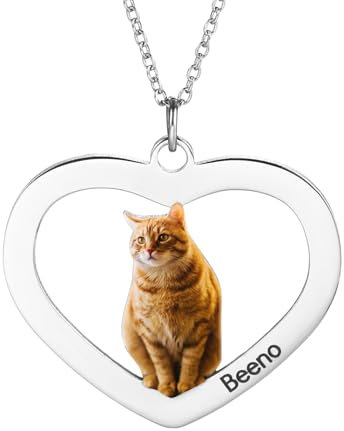 OTXIXTO Personalisierte Foto-Halskette Edelstahl Katze Hund Haustier Farbig Bild Herz Förmiger Anhänger Haustier Halskette Individuelle Geschenke für Frauen/Männer/Tierliebhaber