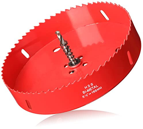 Corona di perforazione, diametro 165 mm, con punta di centraggio, seghe a tazza universale, in HSS M42, bimetallo, per legno, metallo morbido e plastica (piastre di riga e cartongesso)