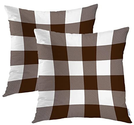 Batmerry Christmas Buffalo Check Plaid Throw Pillow Covers,Brown and White Decorative Pillow Covers Digital Printing Blended Fabric for Couch Sofa Bed Invisible Zipper 16X16 In