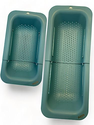 AHASON'S Over The Sink Colander Strainer Basket, Wash Vegetables and Fruits, Drain Cooked Pasta, Extendable Basket (Green)