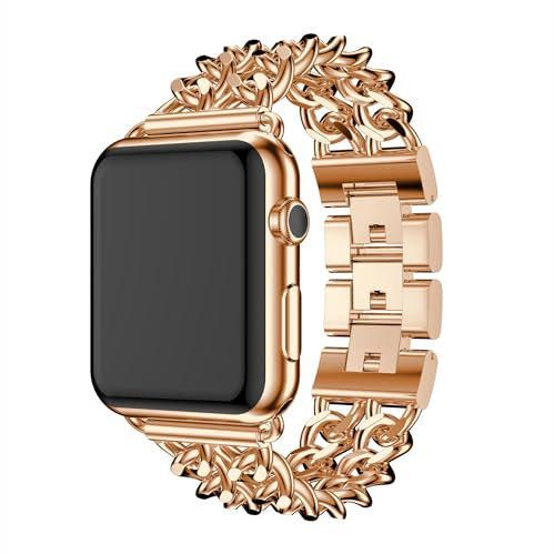 Bracciale di Ricambio Oro Rosa Compatibile con Orologi Apple Watch 9 41mm, Regolabile Cinturini Metallo Braccialetto di Ricambio Acciaio Wrist Band per iWatch 38mm 40mm 41mm Series 8/7/6/SE/5/4/3/2/1