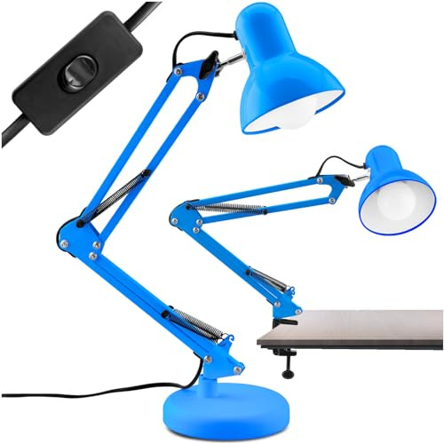 Lumiled Schreibtischlampe klassisch Leselampe Blau Tischleuchte Tischlampe Verstellbarer Arm Arbeitsleuchte Nachttischlampe mit E27 Fassung Retro aus Metall Kinderzimmer Arbeitszimmer mit Klemme
