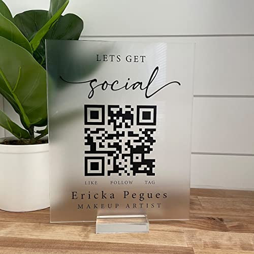 Pahdecor Letrero de código QR personalizable, acrílico escaneable Venmo Instagram Cash App, Let's Get Social Signage, placa personalizada de escaneo para pagar negocios, adecuada para salón de belleza
